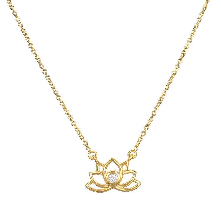 Open Lotus Diamond 14kt Gold Necklace