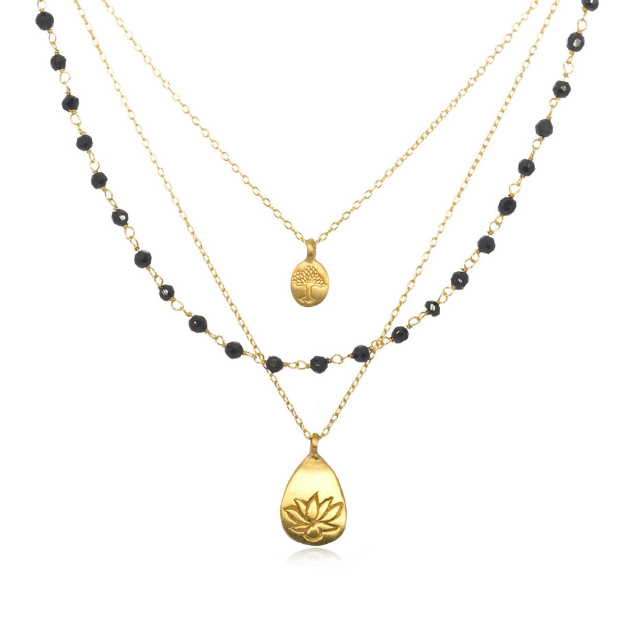 Gold Onyx Tree And Lotus Thrive Necklace - Satya Online