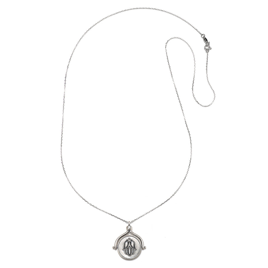 In Safekeeping Hamsa & Eye Silver Spinning Necklace