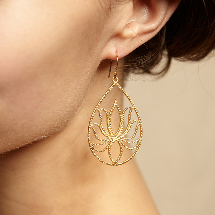 Gold Lotus Earrings - Teardrop Lotus - Satya Online